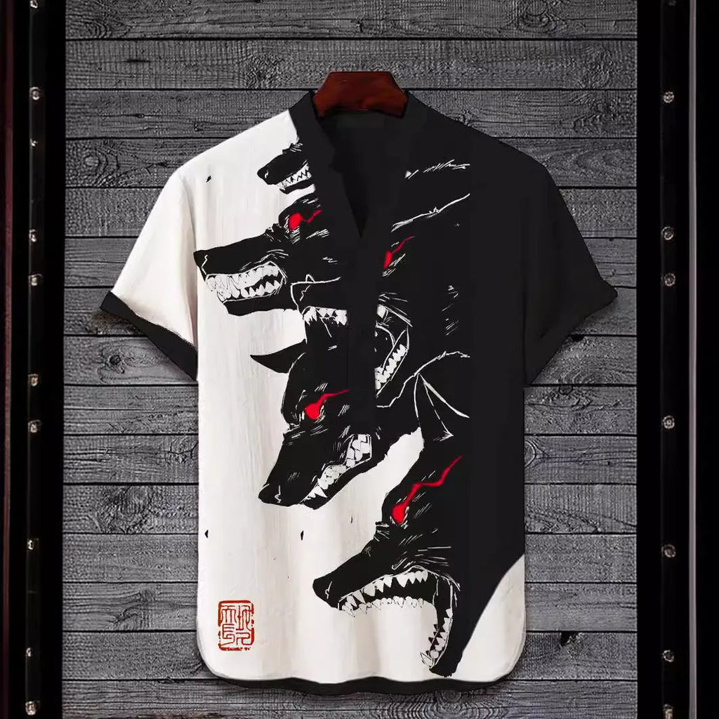 Short sleeve shirt featuring a 3D digital animal print on polyester fabric.