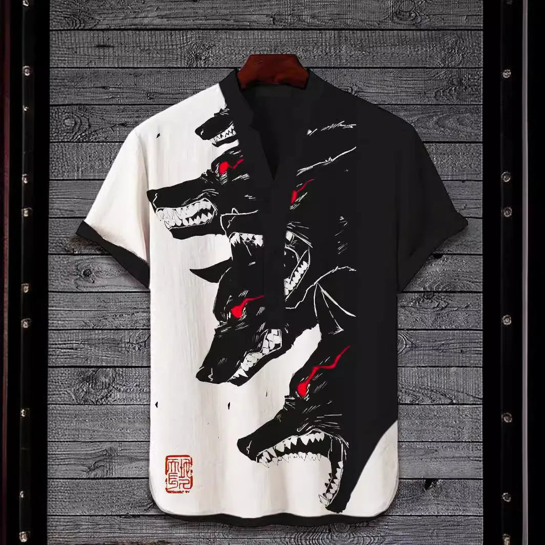 Short sleeve shirt featuring a 3D digital animal print on polyester fabric.