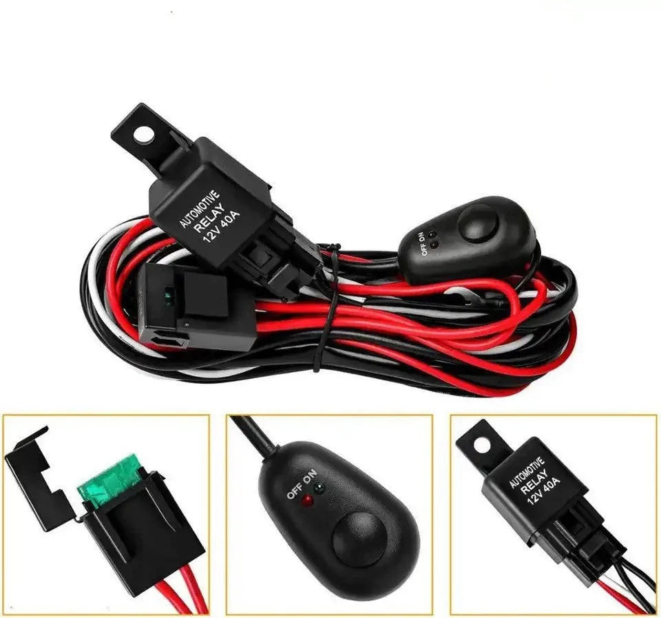 Automotive LED work light wiring harness with 2 metre silicone cable and double-headed connectors