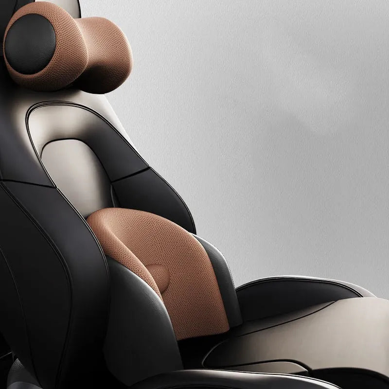 Car electric massage cushion with memory cotton headrest in black colour on car seat