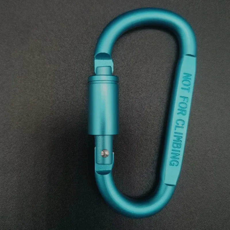 An 8cm D-shaped aluminium locking carabiner shown in a bright silver colour.