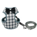 Grey cloth dog leash and chest strap set with adjustable buckle on white background