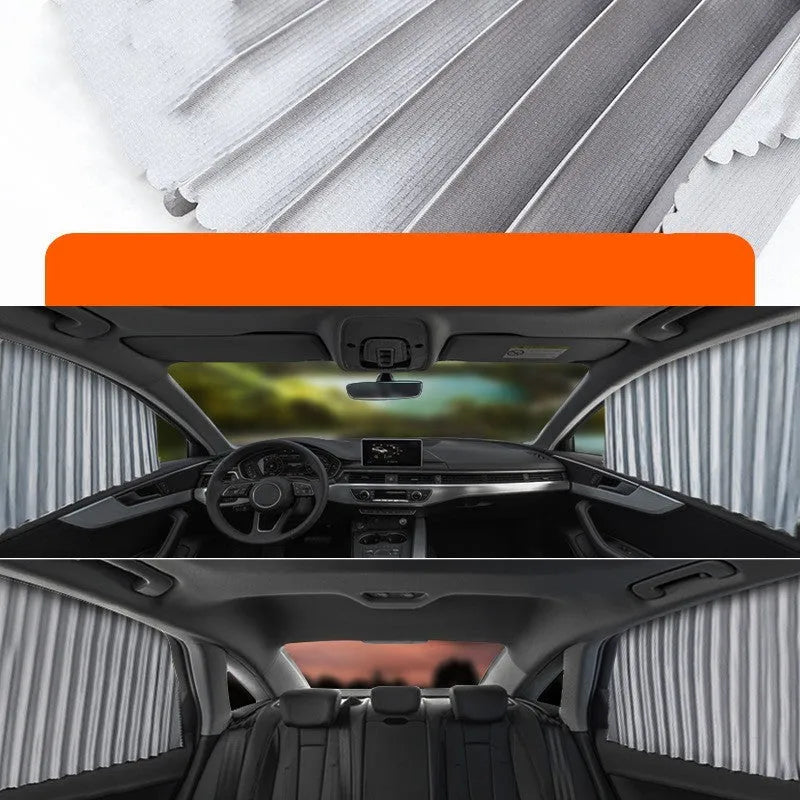 Auto retractable car sun curtain with roller shutter mechanism in gold colour
