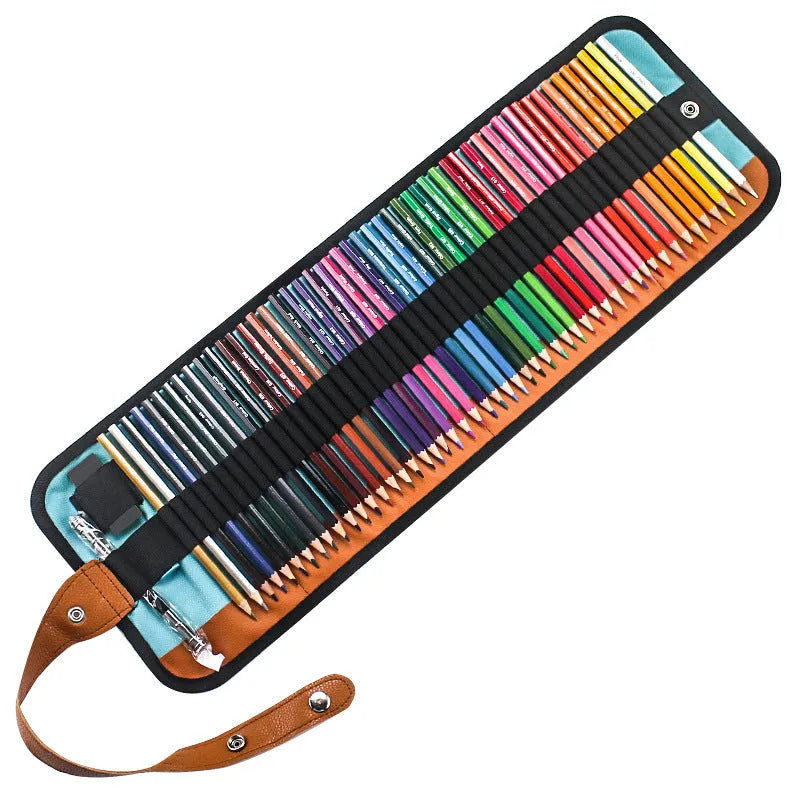 Set of 50 wooden coloured pencils for oily painting in a wooden storage case.