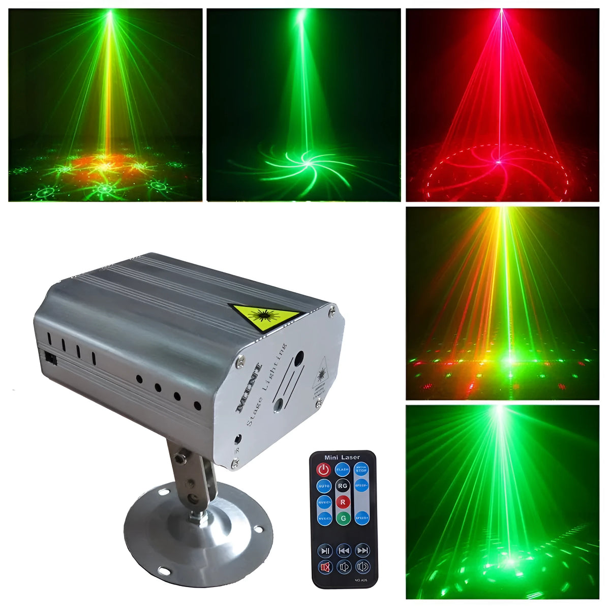 Indoor KTV Laser Home Bouncer Colorful Lights JC-24 in One Laser Light 30W with Voice-Activated Self-Propelled Red and Green Laser Patterns for Party Entertainment 105*90*52mm Fan Cooling