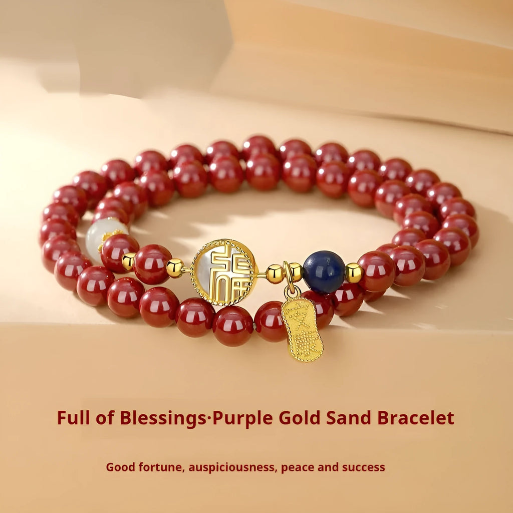 S925 sterling silver bracelet with white shell blessing card design and purple gold sandstone elements