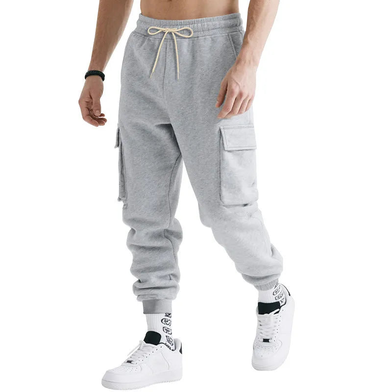 Men's loose multi-pocket workwear trousers in polyester blend, mid waist, available in five colours and sizes S to XXXL