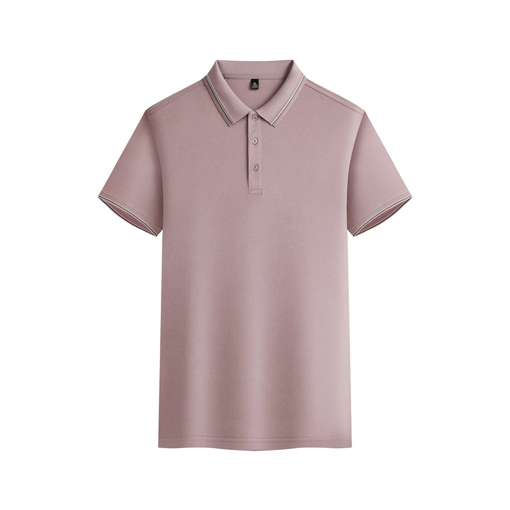 Men's solid colour quick-dry polyester polo shirt in navy blue with short sleeves