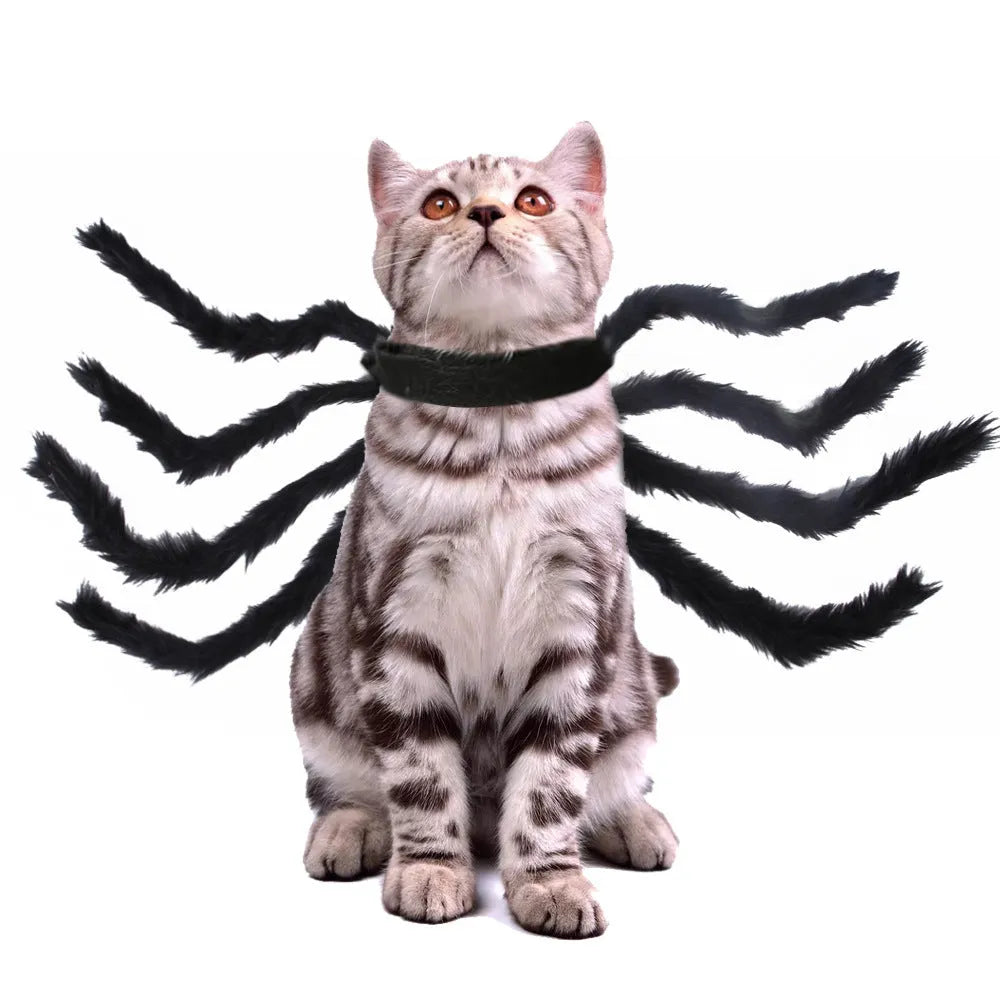 Pet cat dog Halloween spider costume in red and black cotton, available in sizes S M L