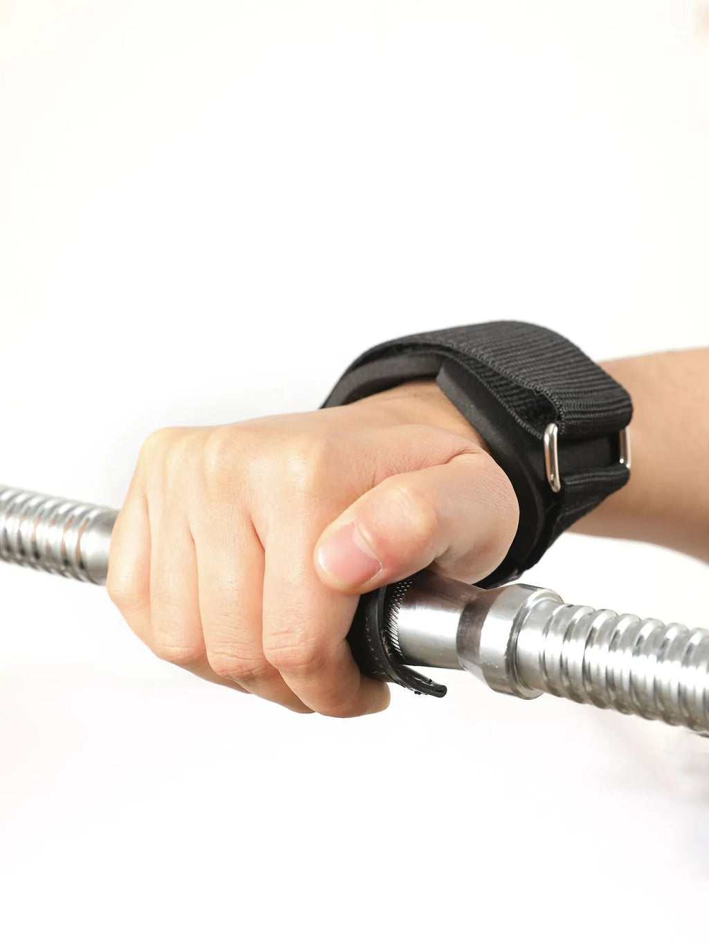 Black rubber non-slip booster hose belt for weightlifting and rock climbing grip aid.