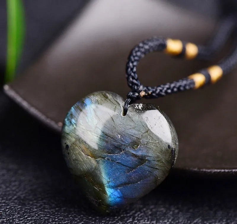 Blue natural labradorite moonstone Heart Of The Ocean geometric necklace pendant