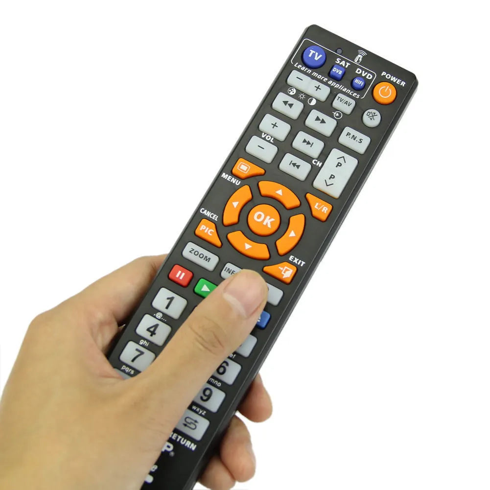 Black L336 learning remote control with full button keypad.