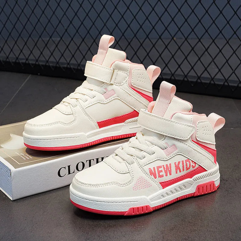 Children's sneakers with buckle closure in beige green, blue, white powder, and white & purple colours