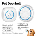 Black and white wireless waterproof pet doorbell with a touch button and plug-in receiver unit.