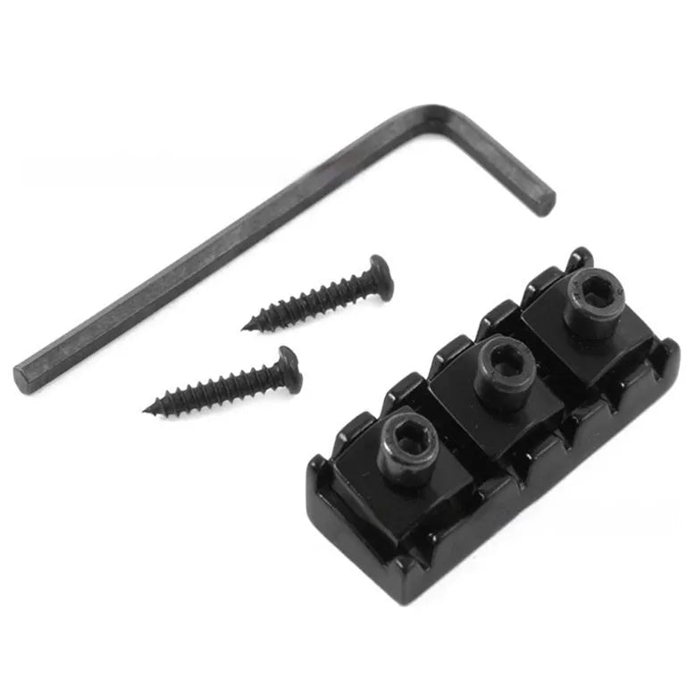 Iron double rocking string lock nut for electric guitar in silver, black, or gold
