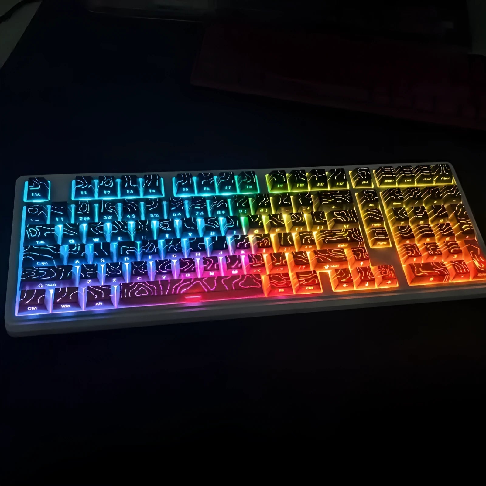 Black Rose Contour Line Two-Color Crack Luminous Key Cap set for mechanical keyboards, plastic, black powder colour
