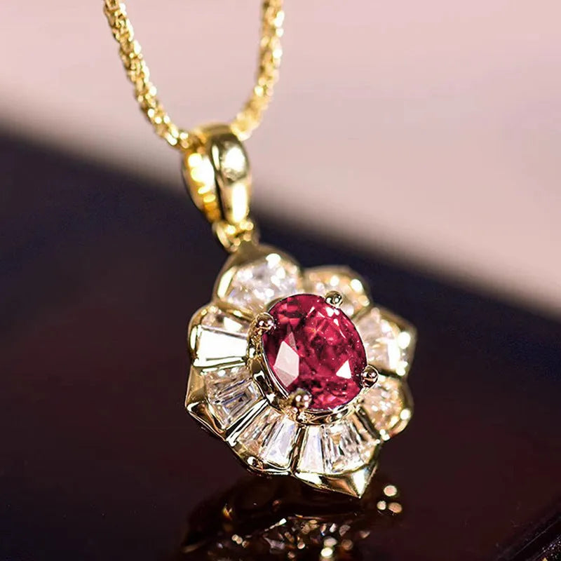 Inlaid zircon Indian style necklace for women geometric flower mixed gem pendant copper electroplating blue