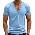 Men's loose fit v-neck pullover with button design in chemical fibre blend fabric