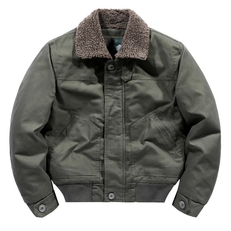 Men's hooded cotton jacket in solid colour, loose fit, waterproof, available in khaki, army green and dark blue