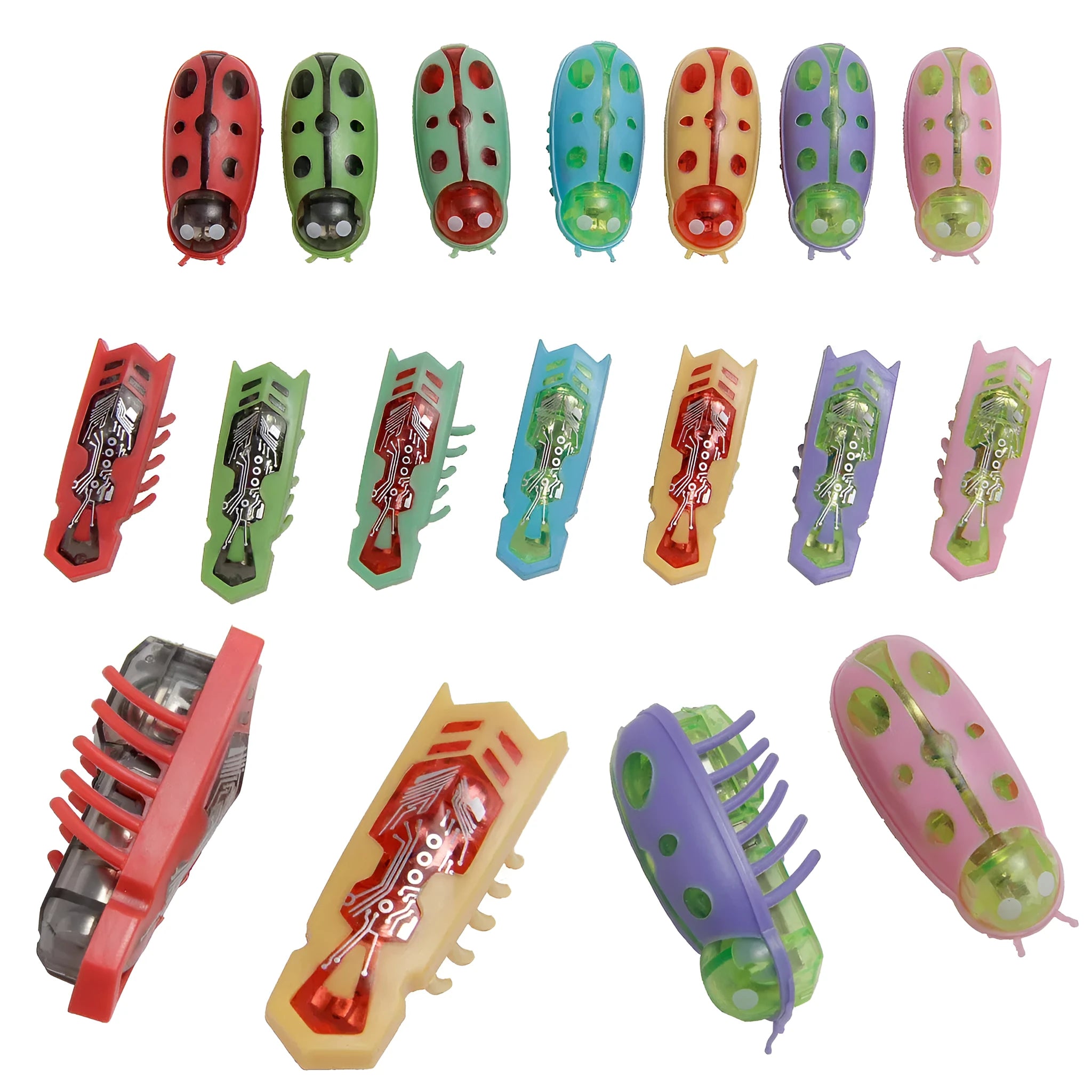 Mini electric bug cat toy with 12 angular legs in insect shape on flat surface