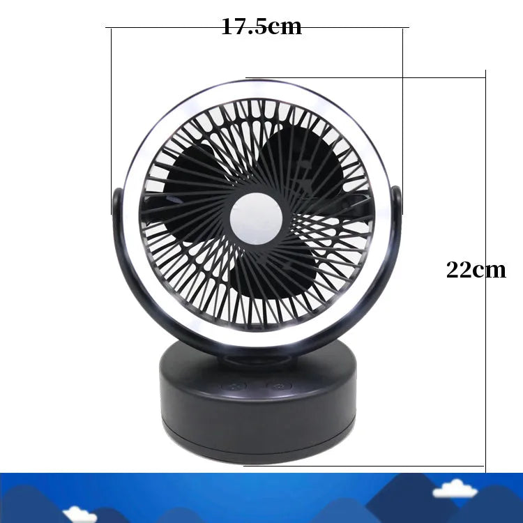 Black ABS tent LED fan light with combined ceiling fan and lantern, 17.5 x 12.9 x 22.0 cm, battery operated