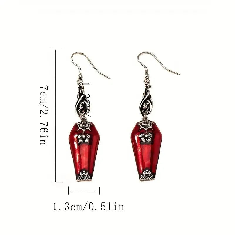 Red bat and spider retro drop earrings on alloy metal for Halloween