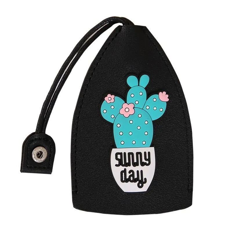 Cartoon pull-out key case protector in PU leather with elastic strap for car keys