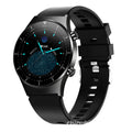 Black smartwatch with health monitoring on a TPU wristband showing a 1.28-inch touch screen.