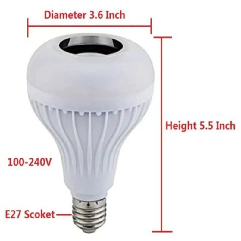 White Bluetooth speaker LED light bulb with E27 base showing multicolour RGB lighting