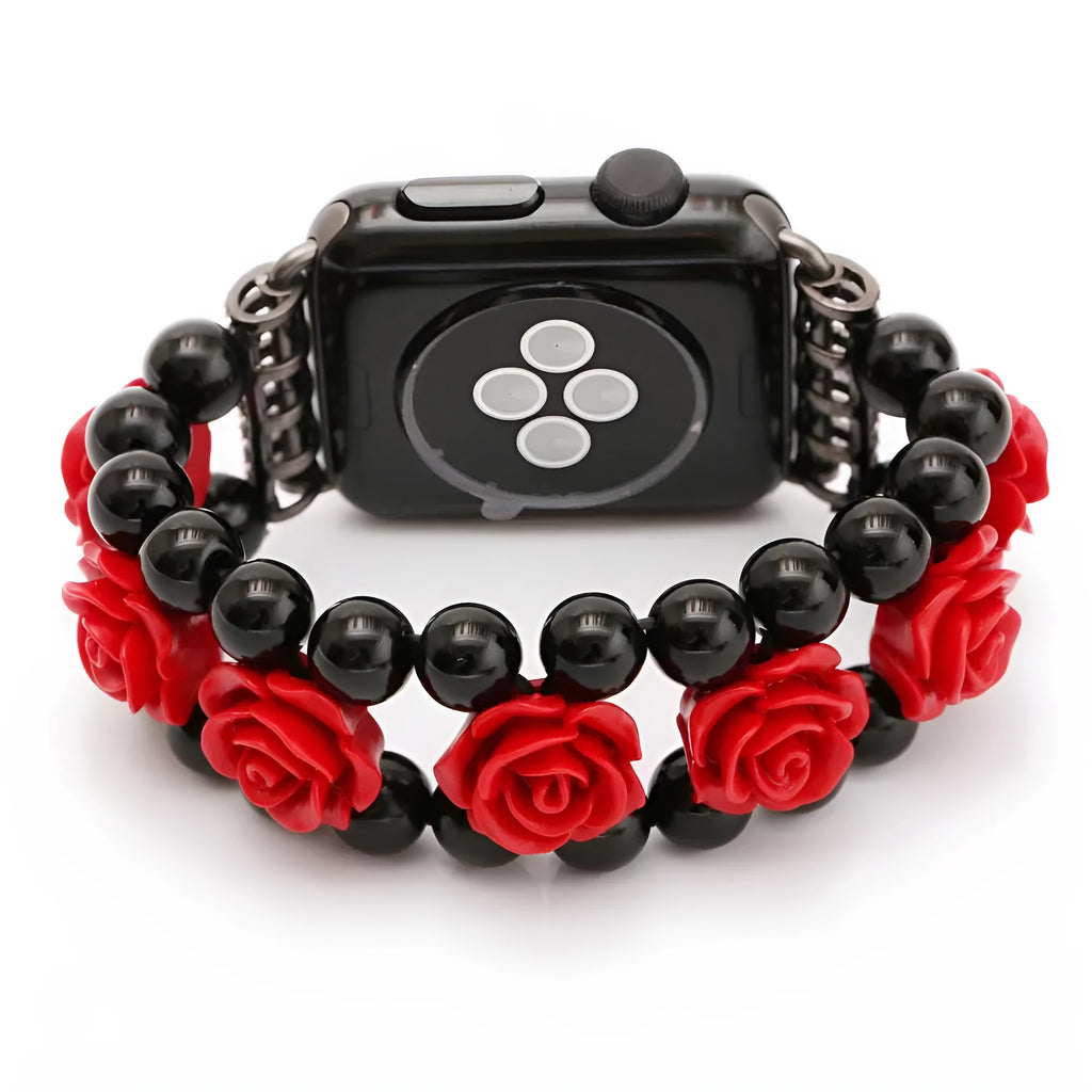 Black onyx carved watch band for Apple Watch 38/40mm and 42/44mm, jewellery style iWatch strap