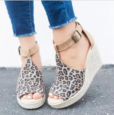 Canvas wedge sandals for women with waterproof platform, fish mouth toe, and slingback buckle in black