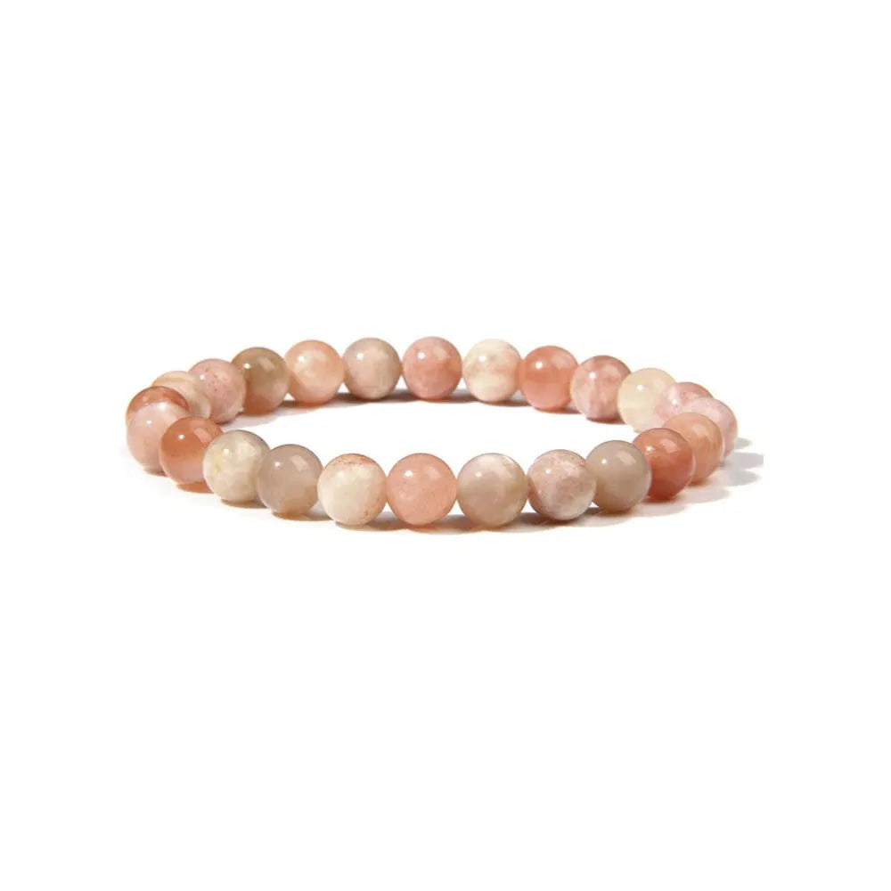 Handmade 8mm natural stone bead bracelet in geometric shape on a wrist, showing agate and gemstone colour options.
