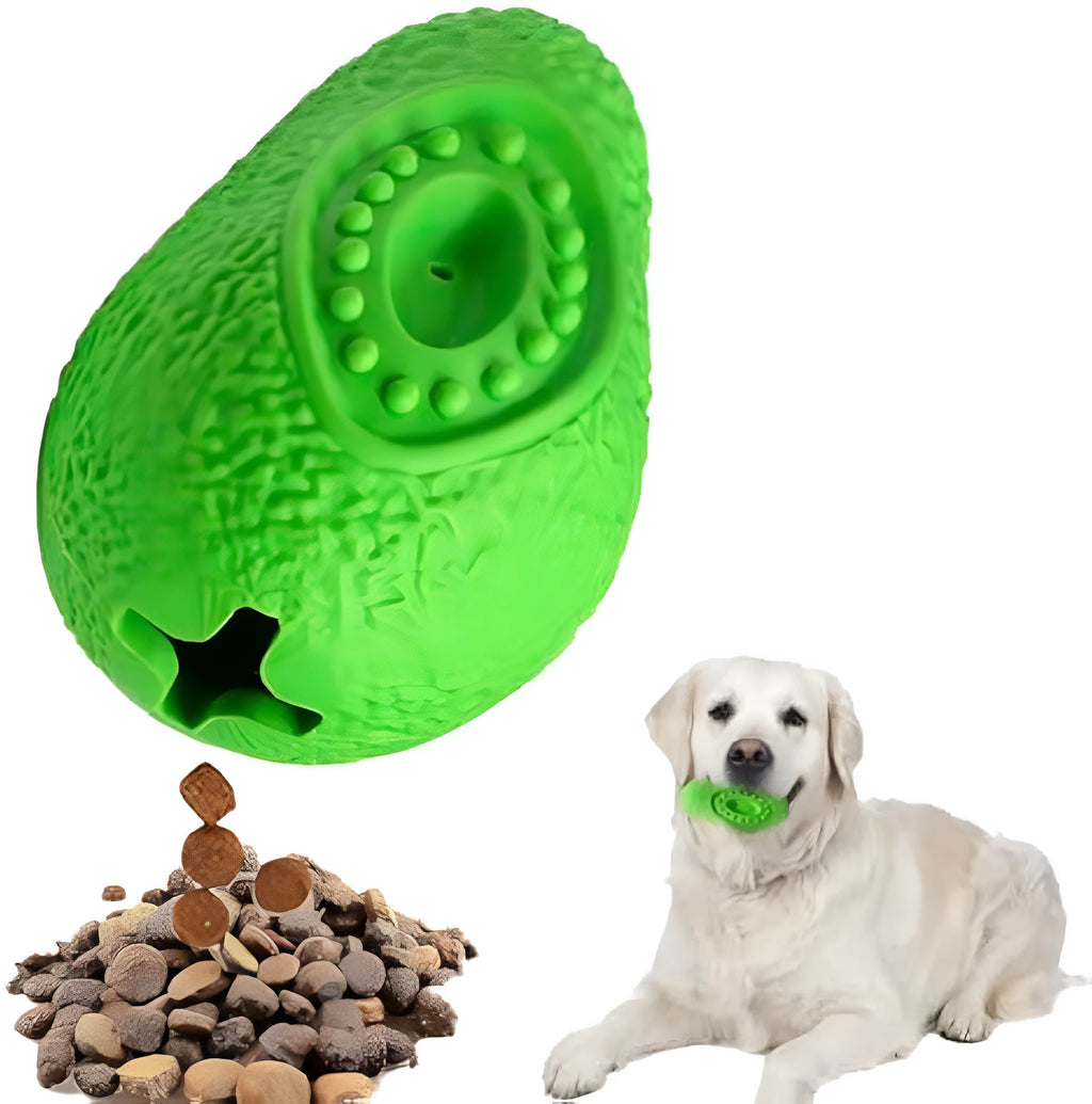Green natural rubber dog chew toy with textured surface and food cavity for aggressive chewers