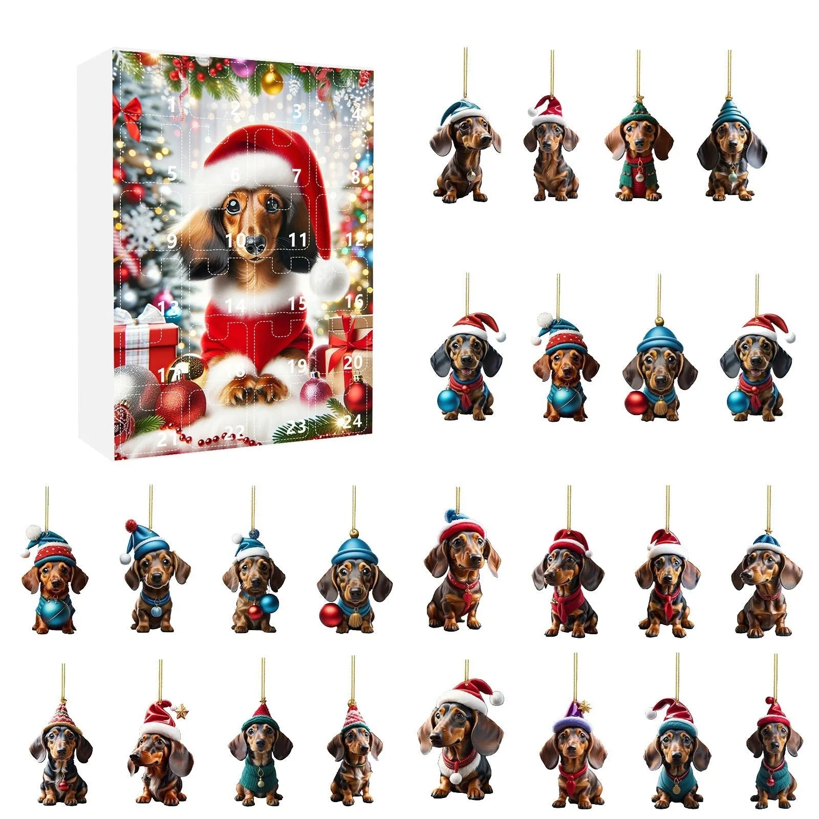 Christmas countdown pet pendant acrylic decoration in multiple colour options on wall