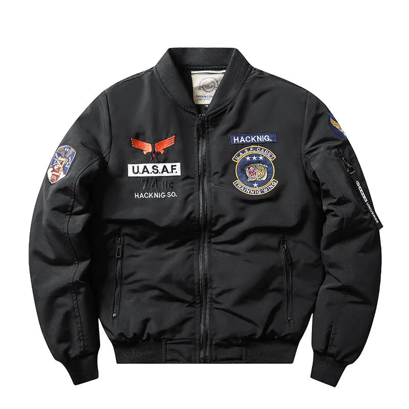 Men's slim-fit stand collar Harley Davidson retro style cotton-padded motorcycle coat with embroidery