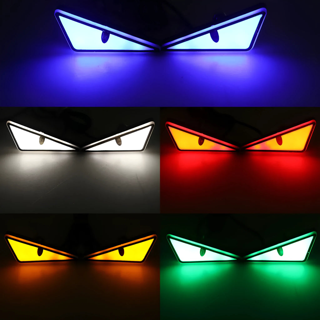 Pair of Triangle Eyes 12V plastic decorative motorcycle and car lights in semicircle shape with colour options
