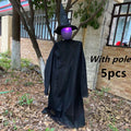 Halloween hanging ghost animatronic prop with flashing red LED eyes and support tubes