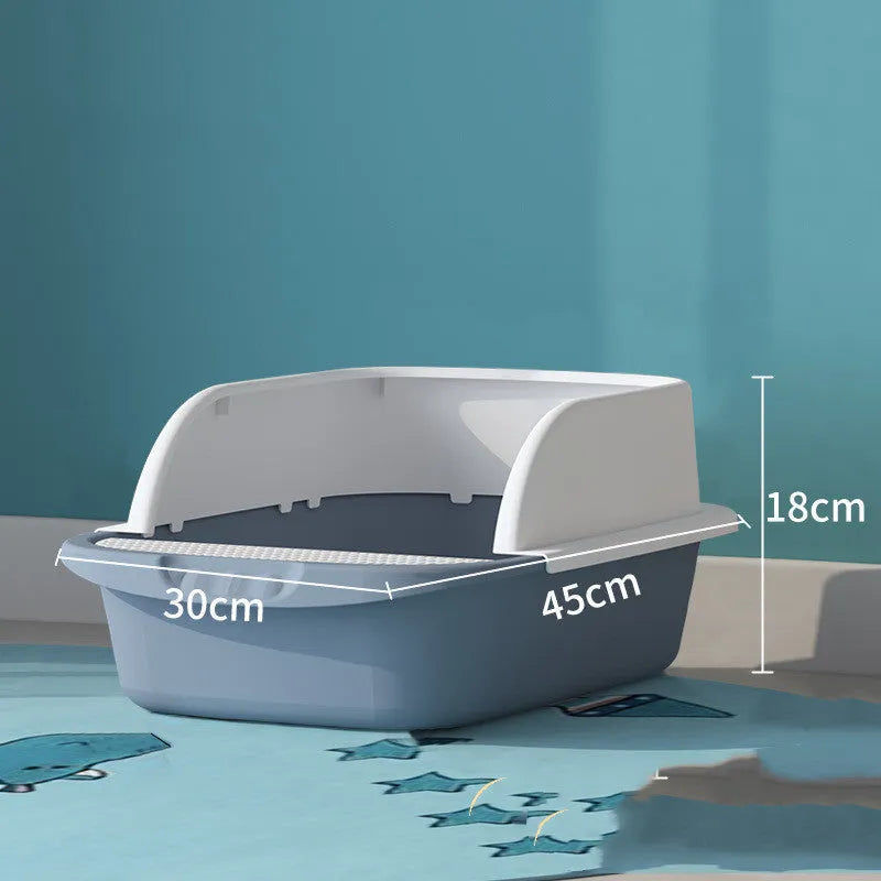 Super large plastic cat litter box with free-combination design in pink, grey, and blue