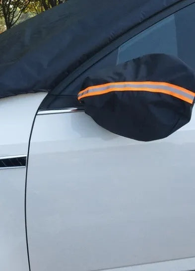 Magnetic car snow shield in black, 215x150x125cm size, on windshield for snow and frost protection