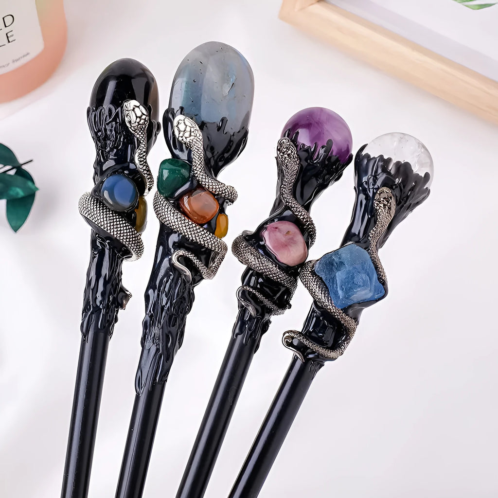 Natural crystal ball truncheon Halloween magic wand with amethyst stone ball on a modern simplicity style wand