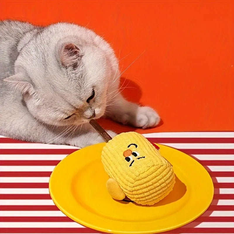 Polio wood corn cob shaped cat chew toy for dental cleaning with catnip, 15cm long