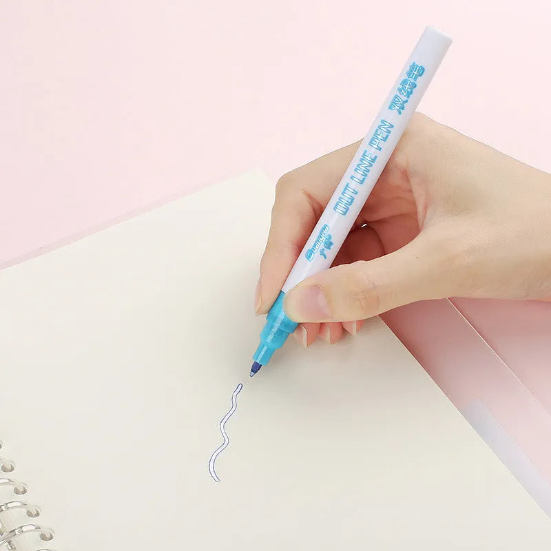 Set of eight fluorescent highlighter pens with 2mm tips in a plastic storage box.