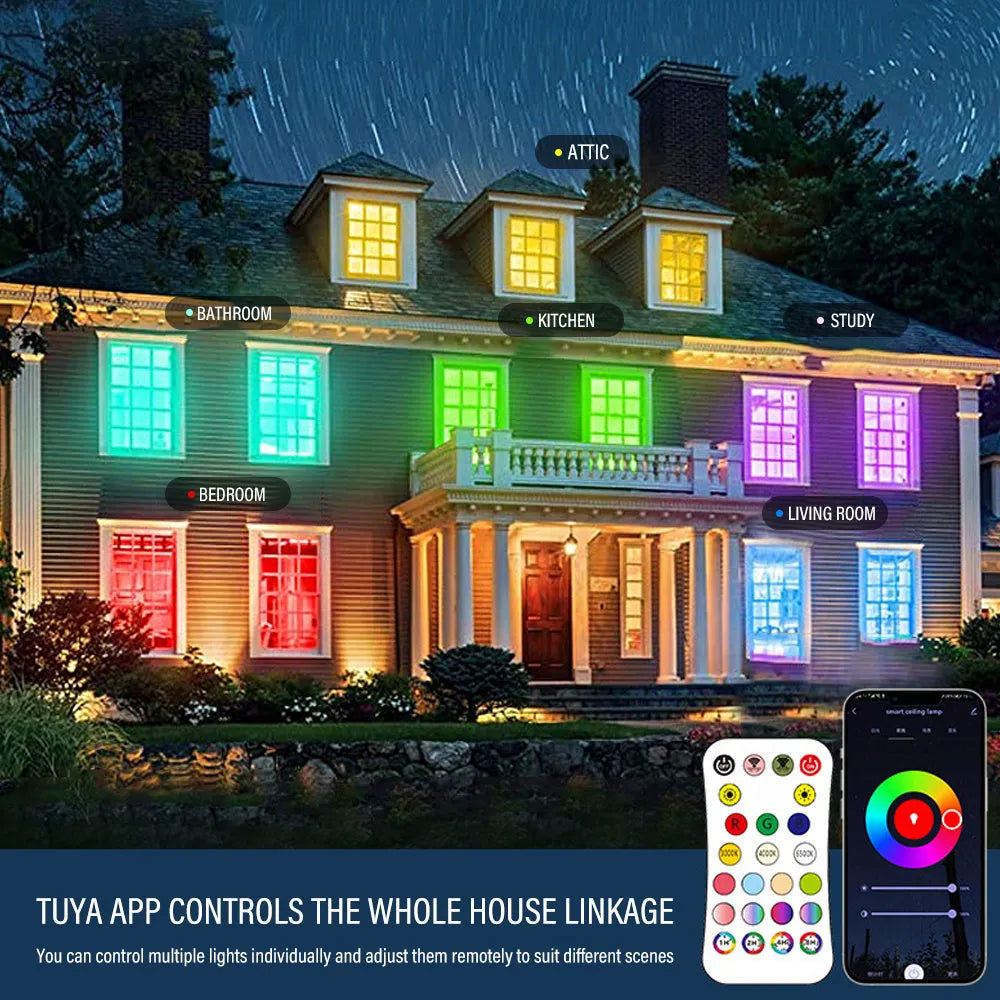 RGBCW Bluetooth ceiling lamp with colour mixing and dimming control in black or white