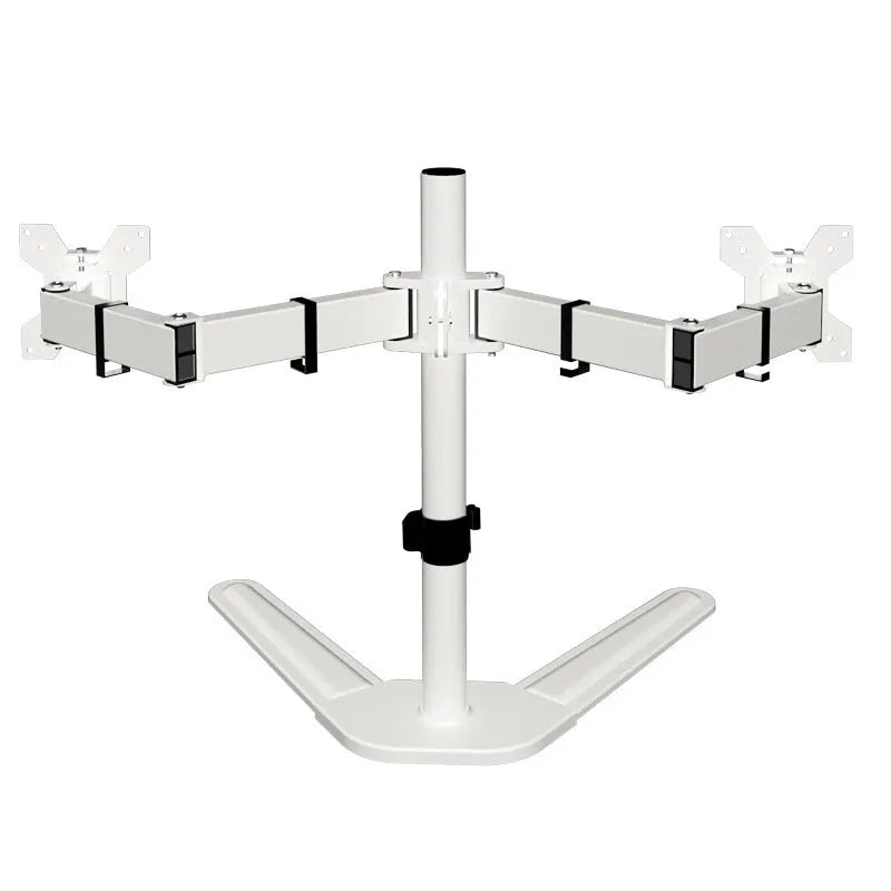 Dual-screen display riser base bracket with horizontal and vertical rotation, cold rolled steel construction, black base