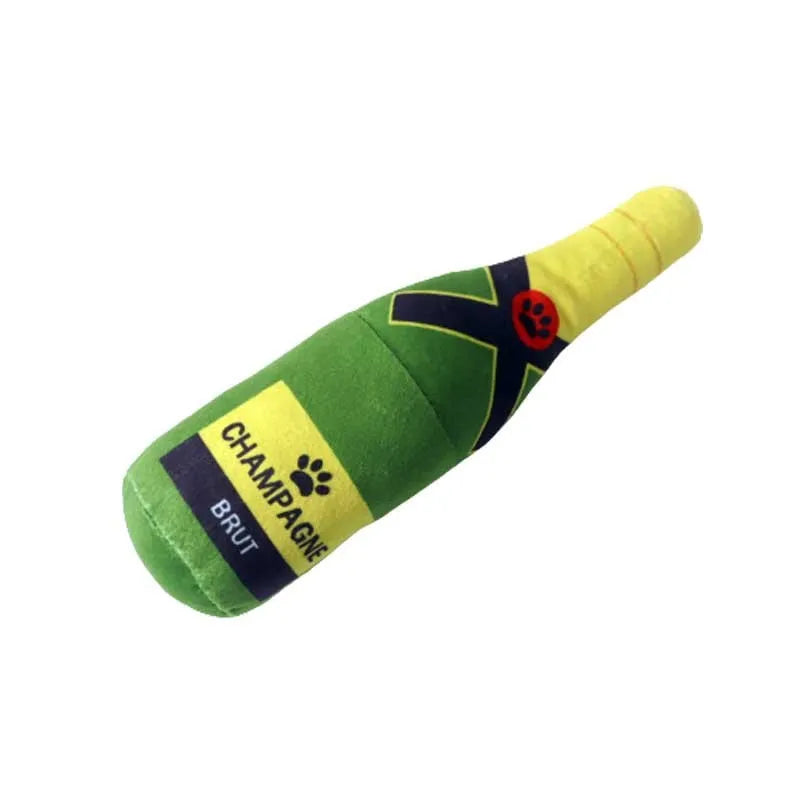 Creative plush wine bottle pet toy for cats and small dogs in various colours