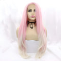 A pink gradient fashion wig with big, fluffy waves, made from high temperature wire.