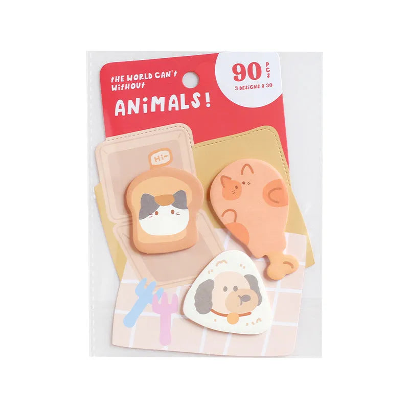 Animal-shaped sticky note set showing one of six cover options, including Good Night Bunny and Sea Otter designs