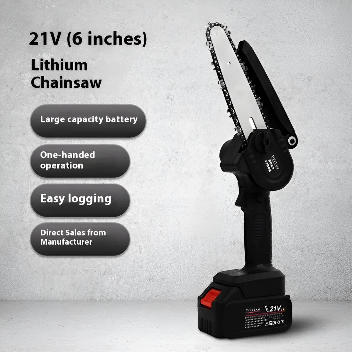 Mini one-hand wireless aluminum chainsaw with rechargeable lithium battery for branch cutting