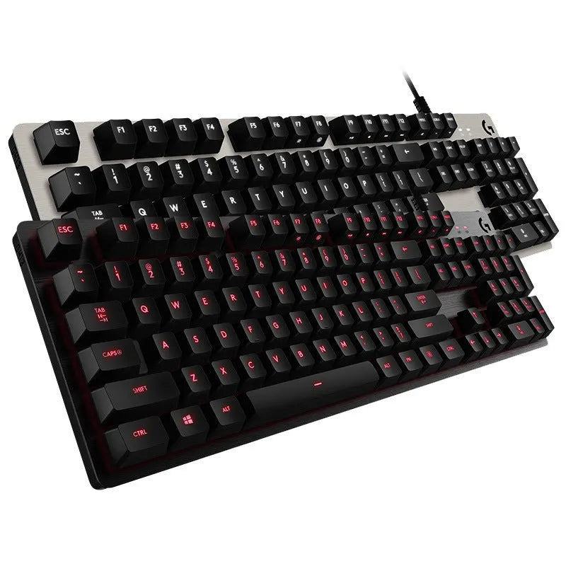 G413 104-key mechanical keyboard with metal panel and backlight, USB wired, in black red light or silver white light
