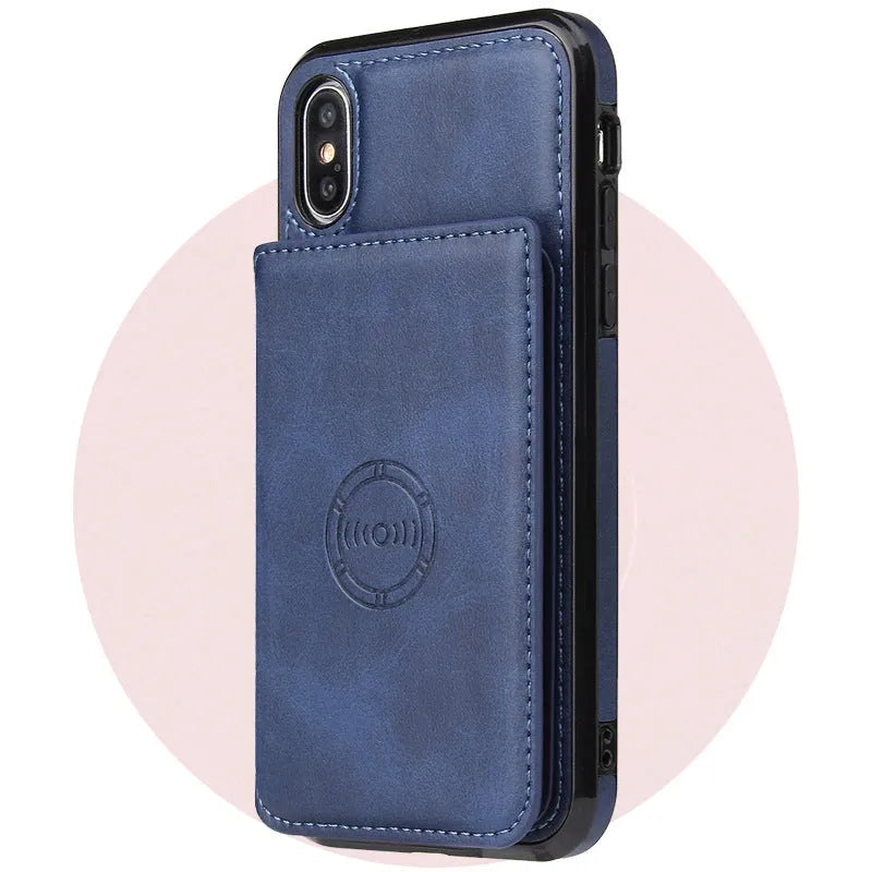 Imitation leather iPhone card wallet case in a solid colour, shown as a back cover.